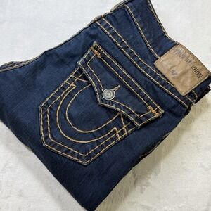 True Religion Ricky Relaxed Straight Jeans Mens 38 Dark Wash Flap Pocket